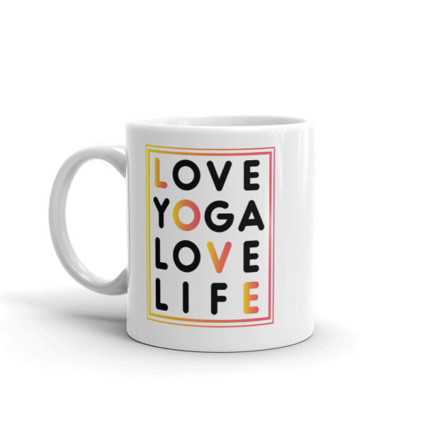 Love Yoga Love Life Kaffeetasse Produktbild 325ml Henkel links