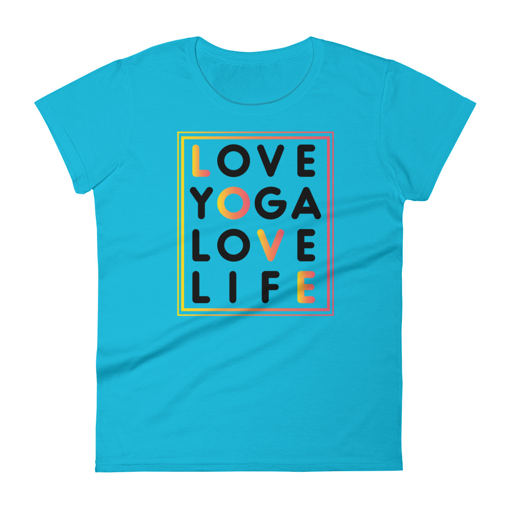 Love Yoga Love Life Damen T-Shirt Karibikblau