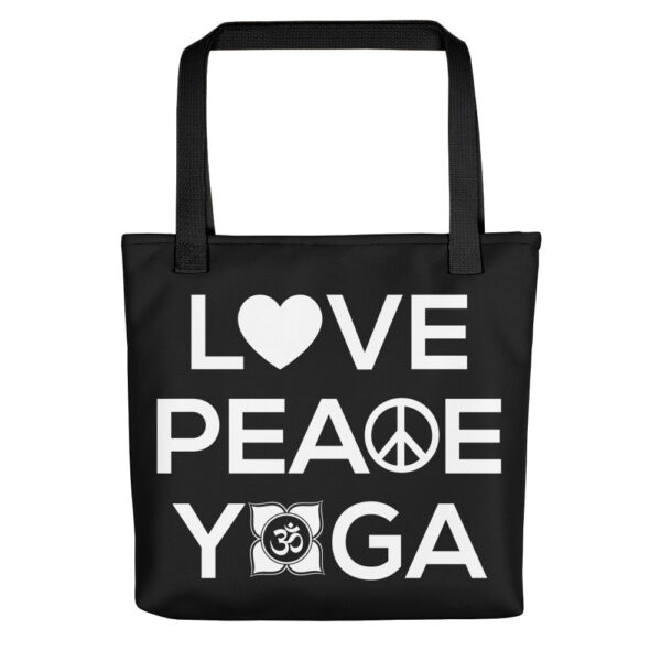 Love Peace Yoga schwarz Tragetasche – Bild 2