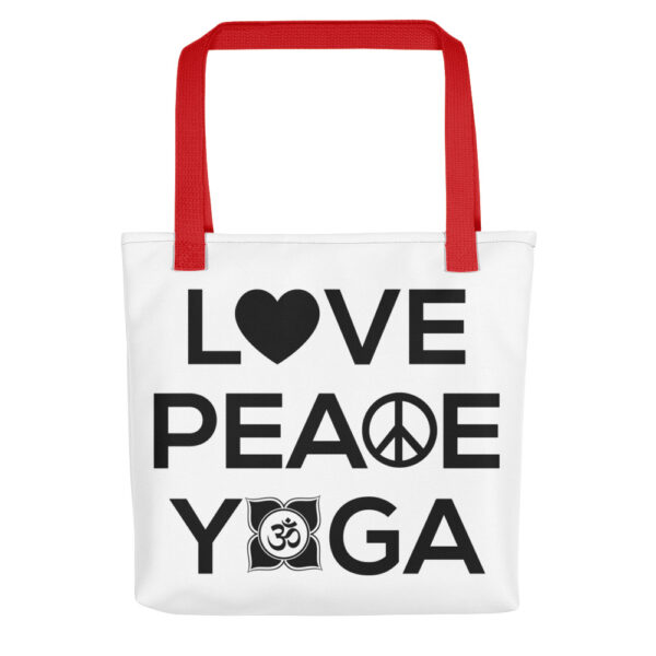 Love Peace Yoga weiß Tragetasche