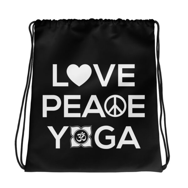 Love Peace Yoga schwarz Turnbeutel