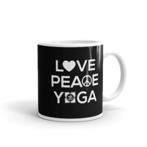 Love Peace Yoga weiße Schrift Tasse Yoga = Liebe & Frieden