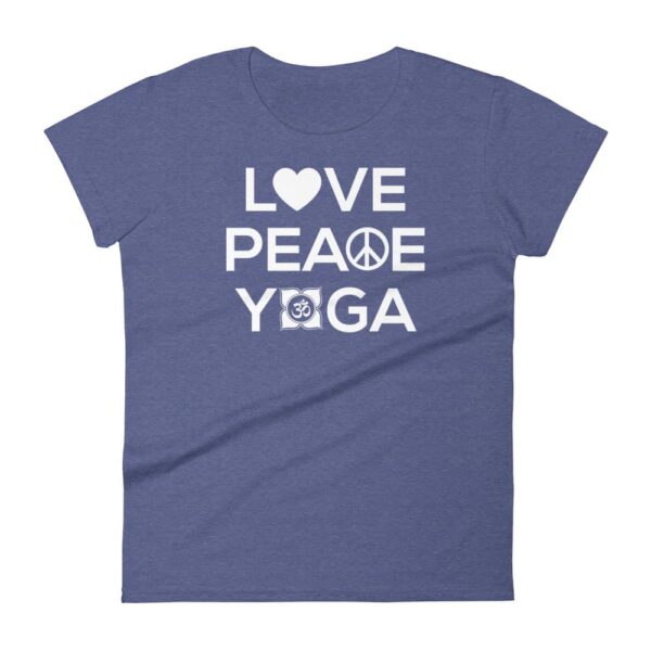Love Peace Yoga Damen T-Shirt mit Symbolen Heather Blau