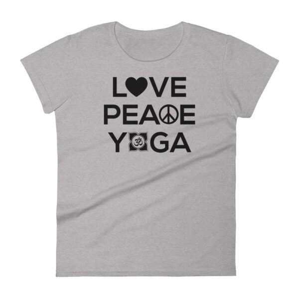 Love Peace Yoga Damen T-Shirt mit Symbolen Heather Grau
