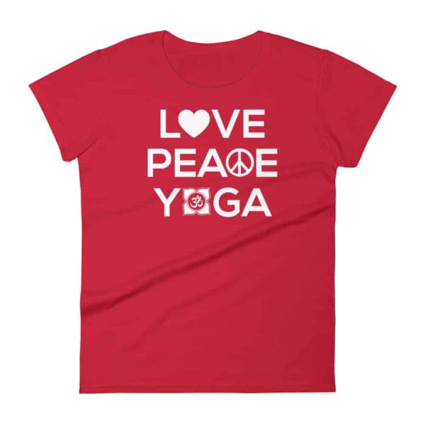 Love Peace Yoga Damen T-Shirt mit Symbolen Rot