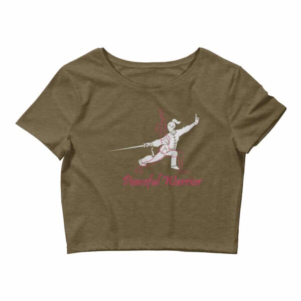 Peaceful Warrior Yoga Krieger Damen Crop Top Heather Olivgrün