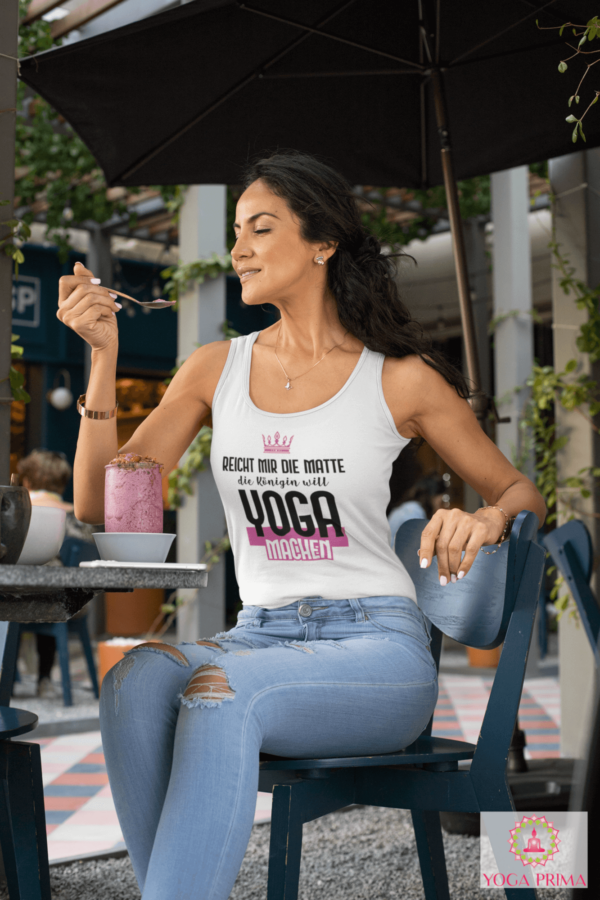 Dame Cafe Yogamatte Königin Tank Top Weiß