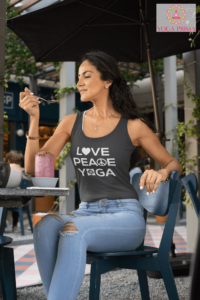 Frau Eisbecher Love Peace Yoga Damen Tank Top Schwarz