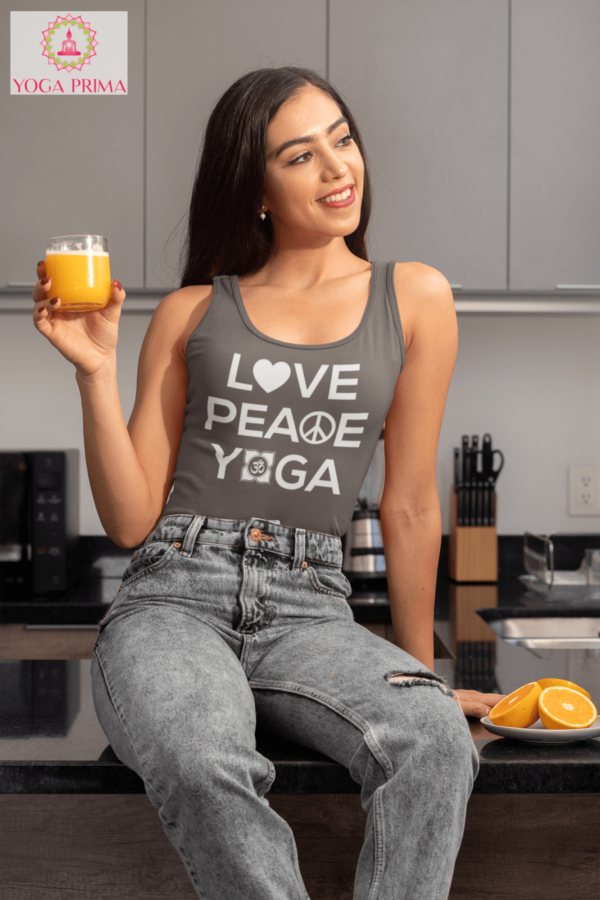 Junge Dame Orangensaft Love Peace Yoga Tank Top Dunkelgrau Heather