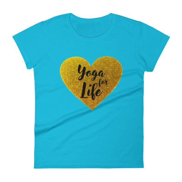 Yoga for Life goldendes Herz Damen T-Shirt Karibikblau