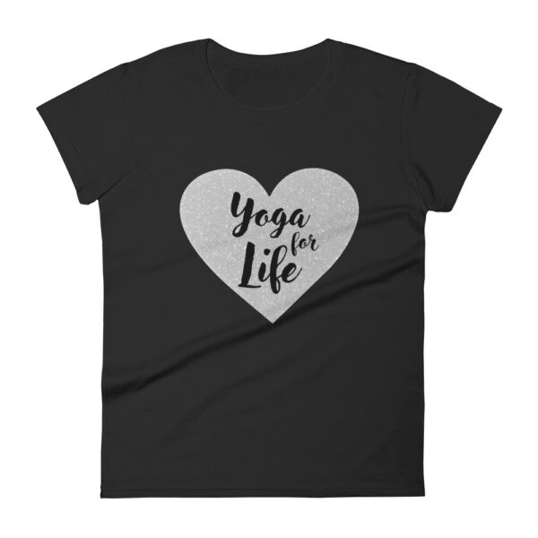 Yoga for Life silbernes Herz Damen T-Shirt Schwarz